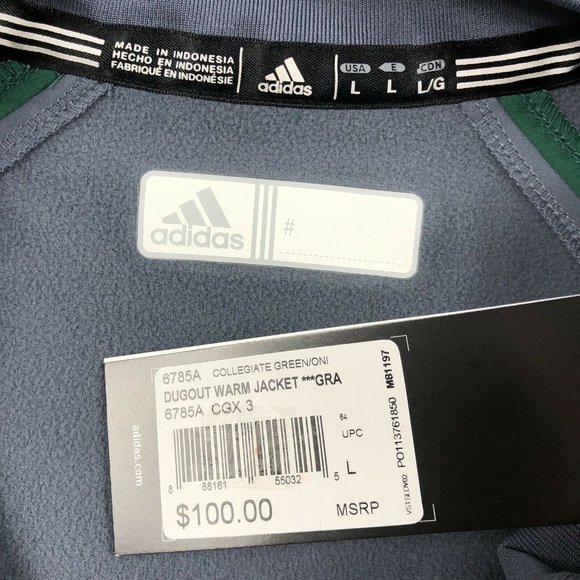 Adidas Dugout Warm Jacket Baseball Full Zip Green - Picture 5 of 8